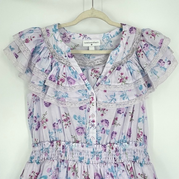 LoveShackFancy x Target Lou Lavender Floral Double Ruffle Tiered Dress Size L‎ - Picture 8 of 12